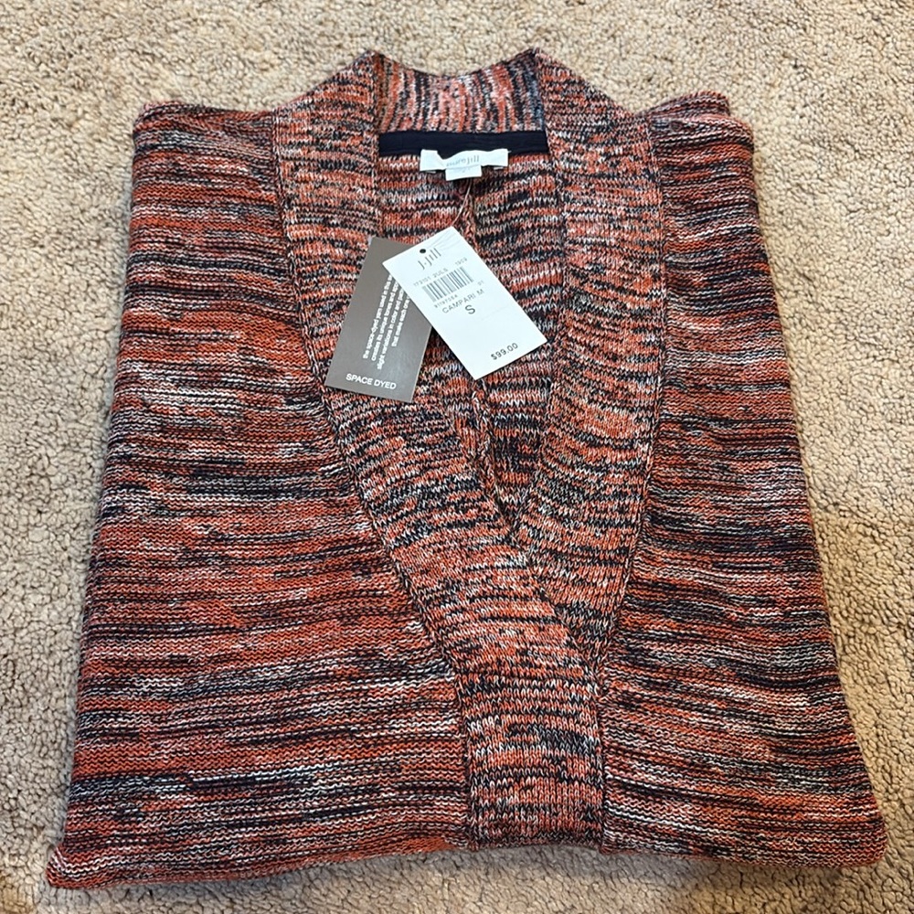 NWT Pure J.Jill Campari Space Dyed Orange/Blue V-Neck Pullover Relaxed Sweater